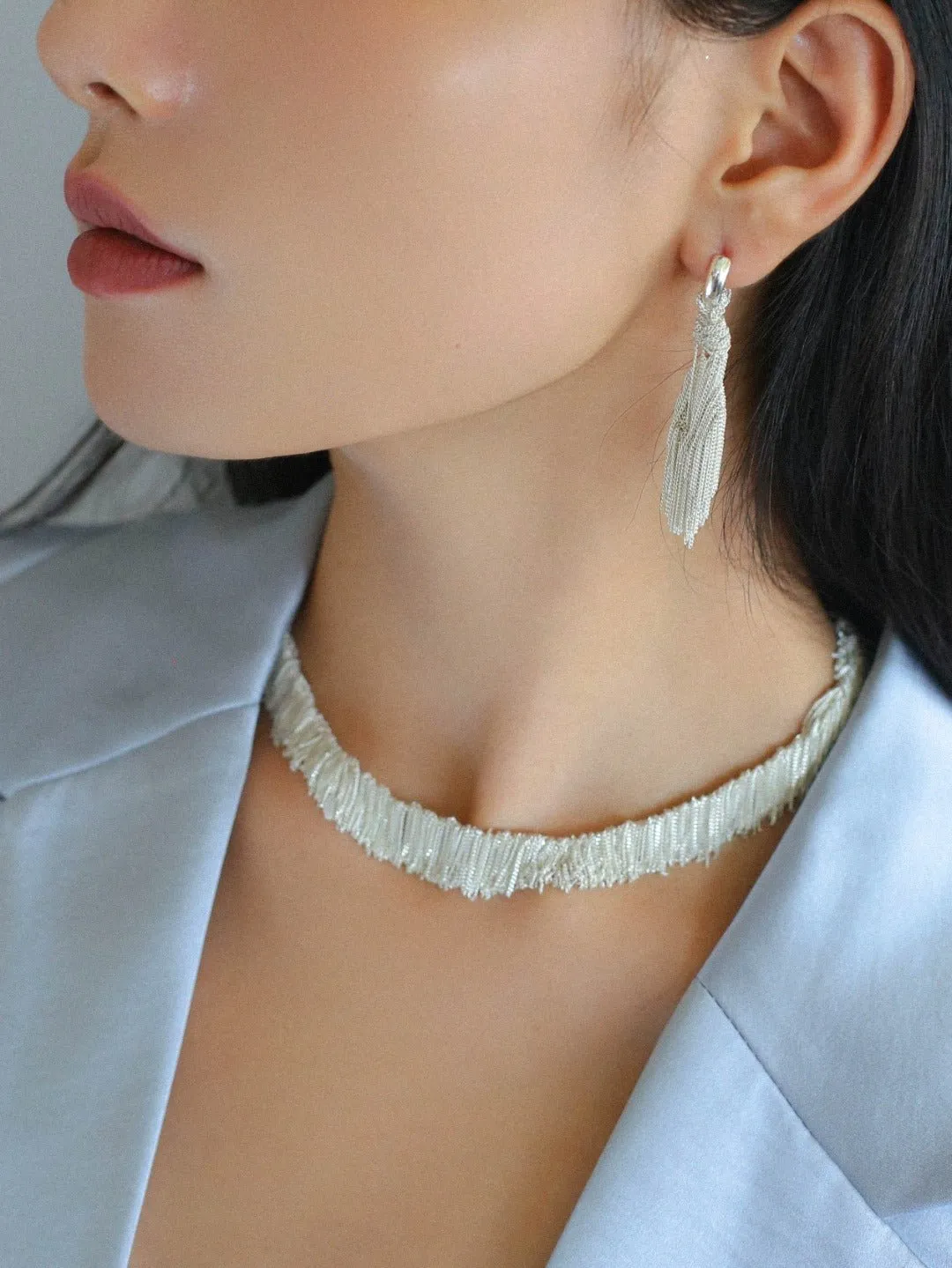 Shining Galaxy Waterfall Tassel Silver Necklace