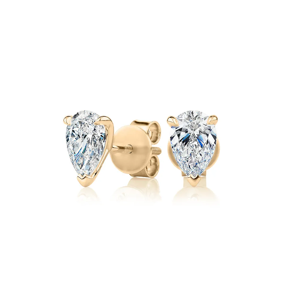 Signature Simulant Diamond 1.40 carat* TW pear stud earrings in 14 carat yellow gold