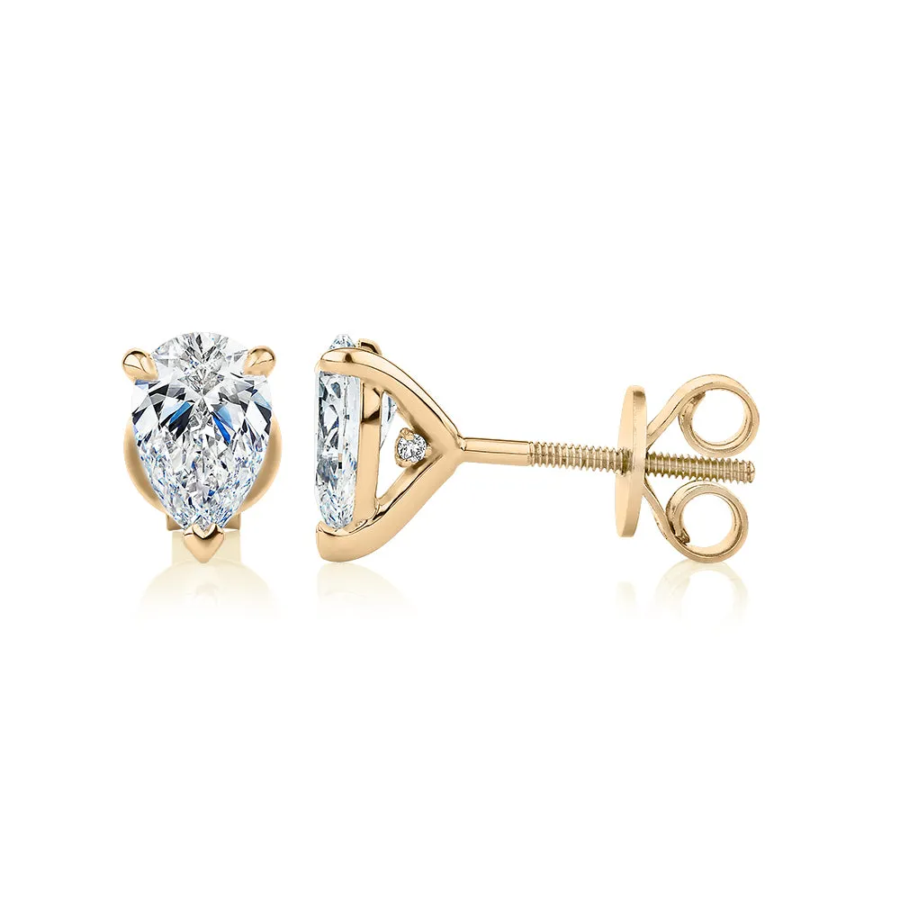 Signature Simulant Diamond 1.40 carat* TW pear stud earrings in 14 carat yellow gold