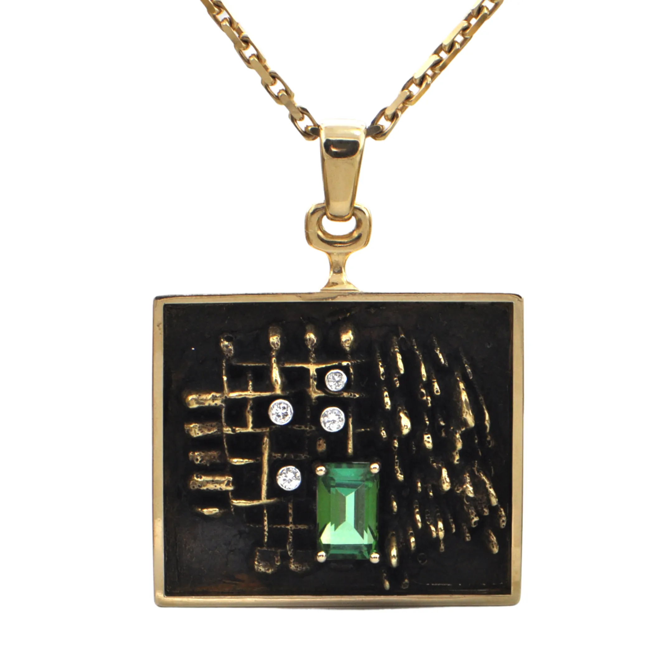 Signed Walter Schluep Tourmaline and Diamond Pendant (1974)