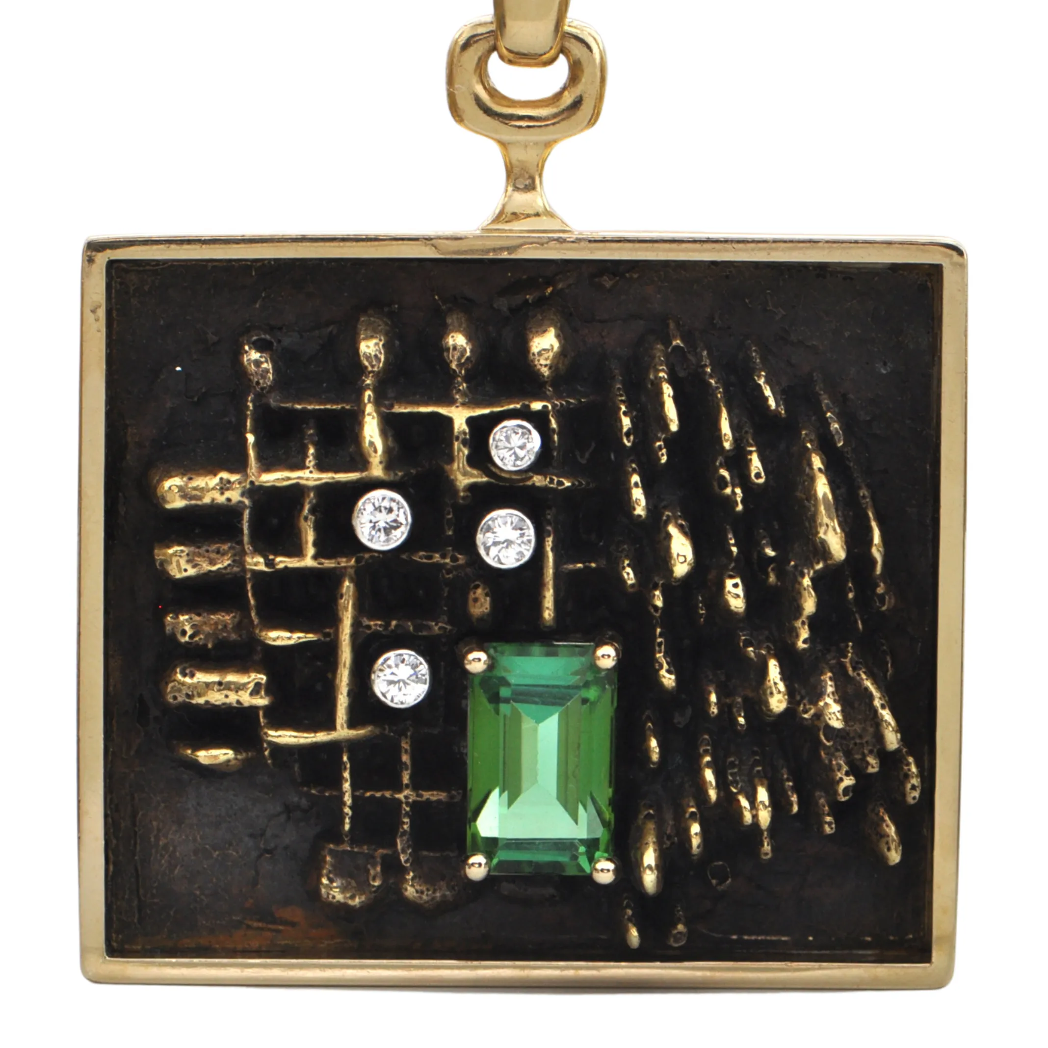 Signed Walter Schluep Tourmaline and Diamond Pendant (1974)