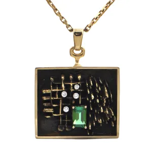 Signed Walter Schluep Tourmaline and Diamond Pendant (1974)