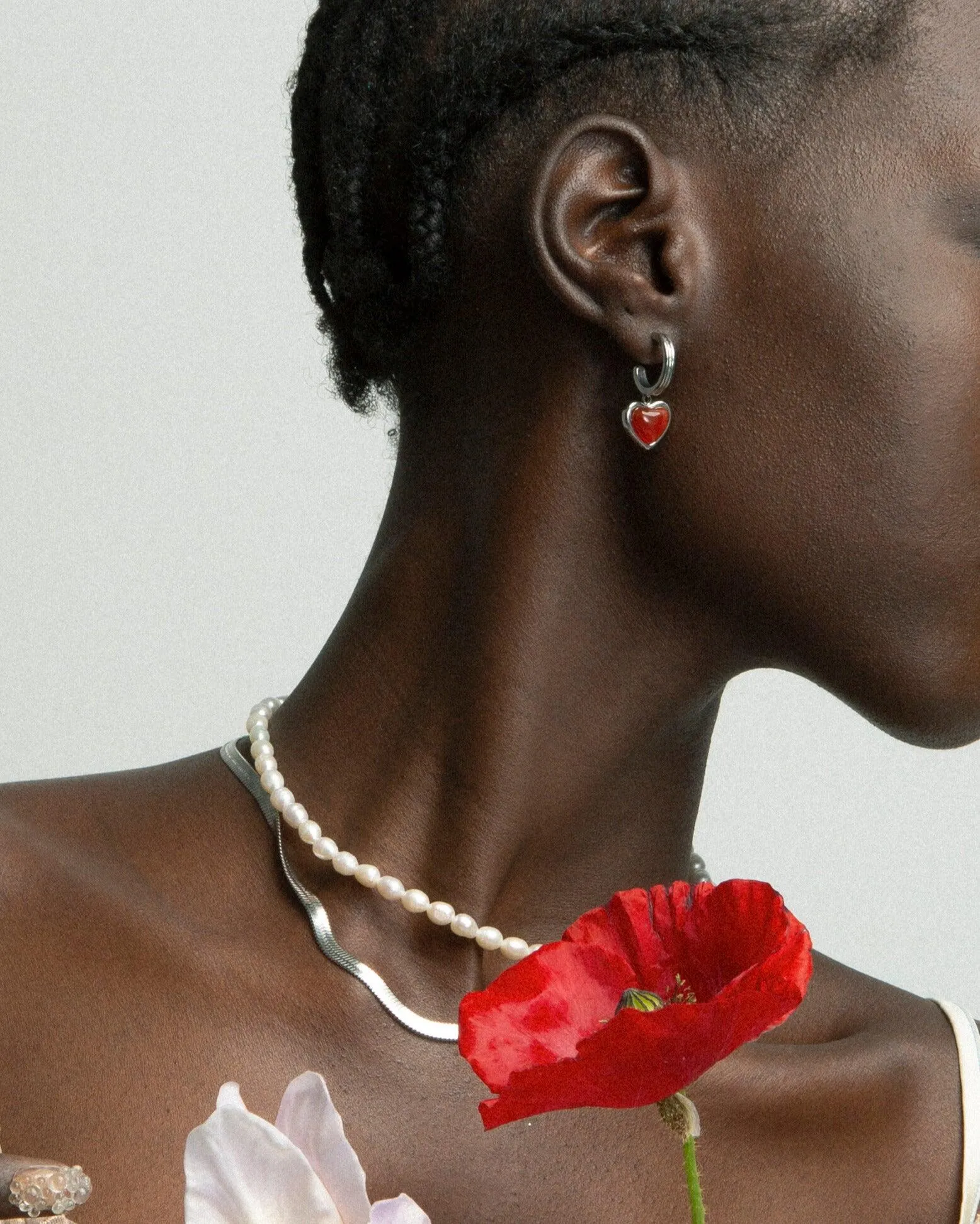 Silver Carnelian Stone Hoop Earrings