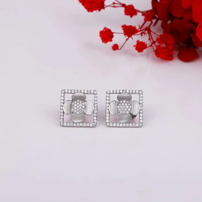 Silver Lavish Love Floral Stud Earrings