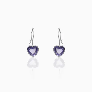 Silver Ornate Purple Heart Earrings