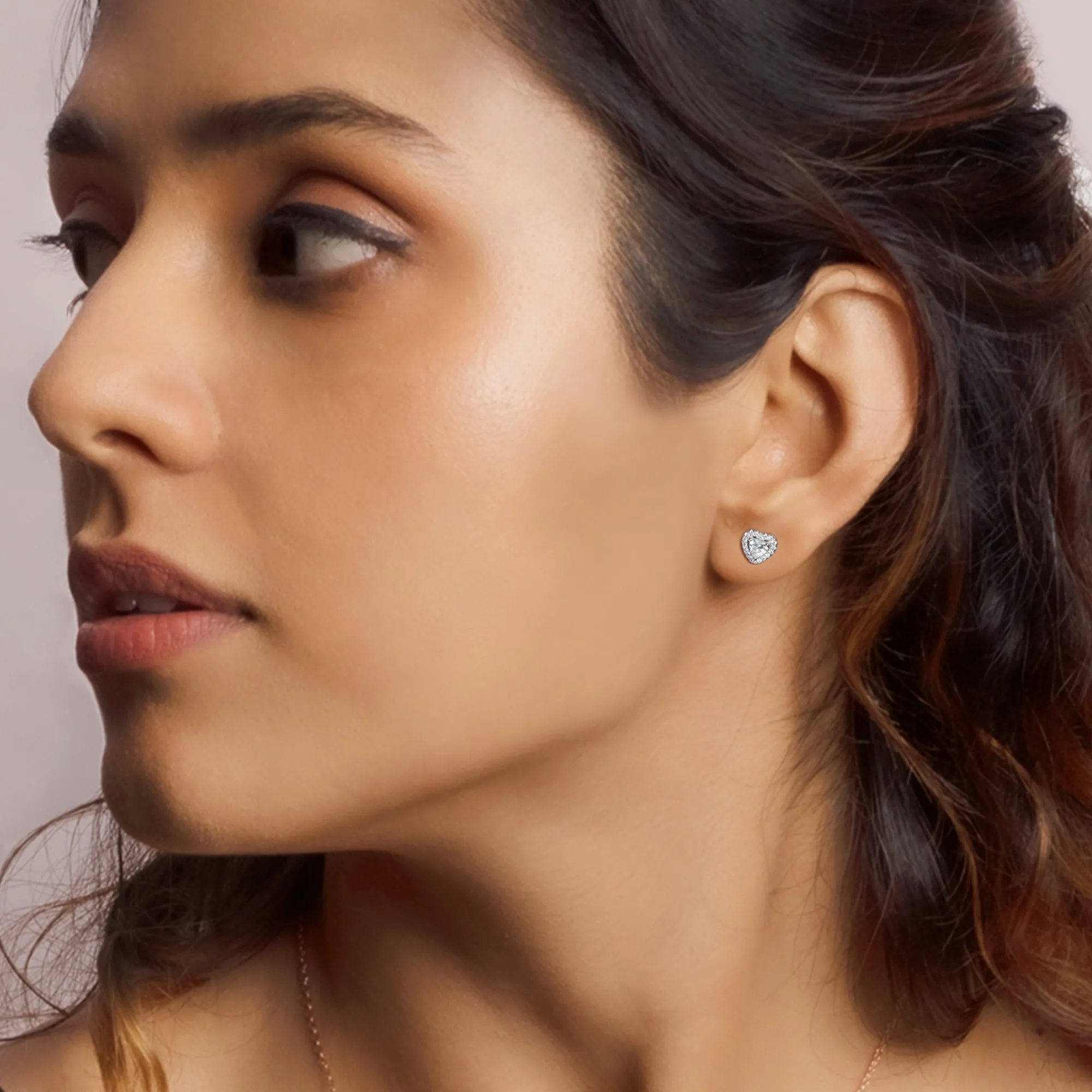 Silver Shimmer Heart Stud Earrings