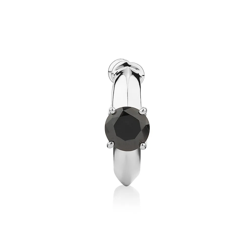 Single earring cuff with 0.46 carat* diamond simulant in 10 carat white gold and sterling silver