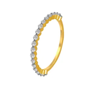 Slender 14K Gold Ring With Sparkling Diamonds Over Continuous Bands