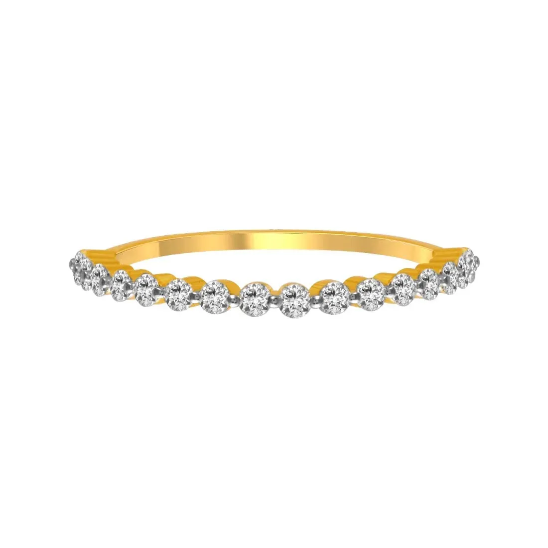 Slender 14K Gold Ring With Sparkling Diamonds Over Continuous Bands