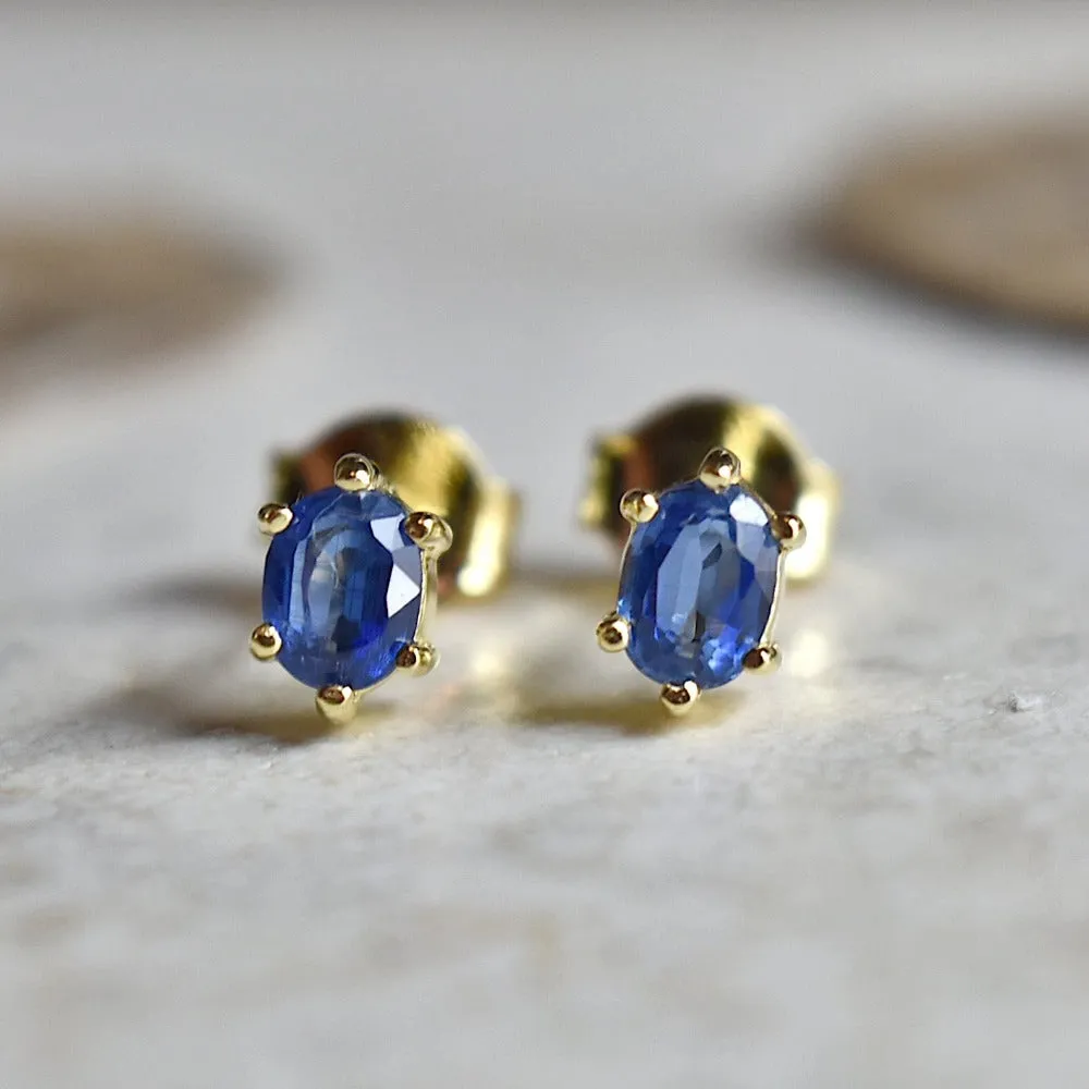 Small Six-Prong Oval Gemstone Stud Earrings