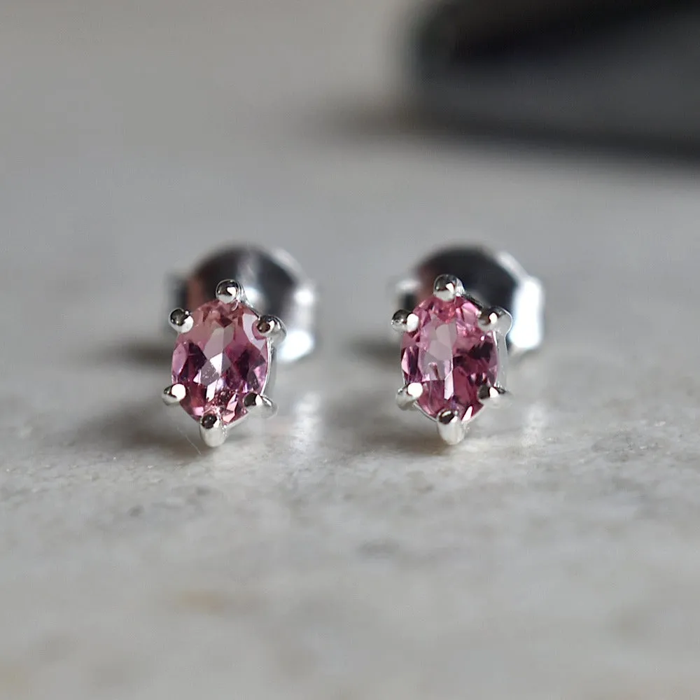 Small Six-Prong Oval Gemstone Stud Earrings