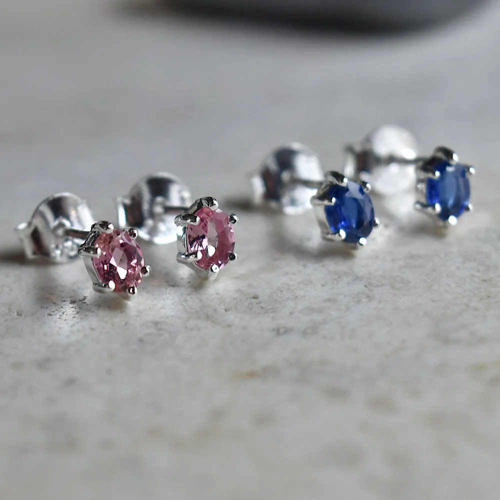 Small Six-Prong Oval Gemstone Stud Earrings