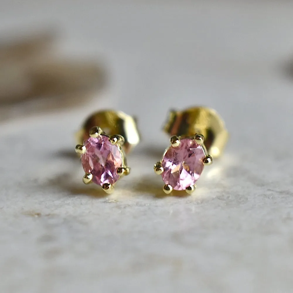 Small Six-Prong Oval Gemstone Stud Earrings