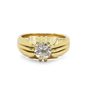 Solitaire Brilliant Cut Diamond Gypsy Set Ring - 18ct Yellow Gold