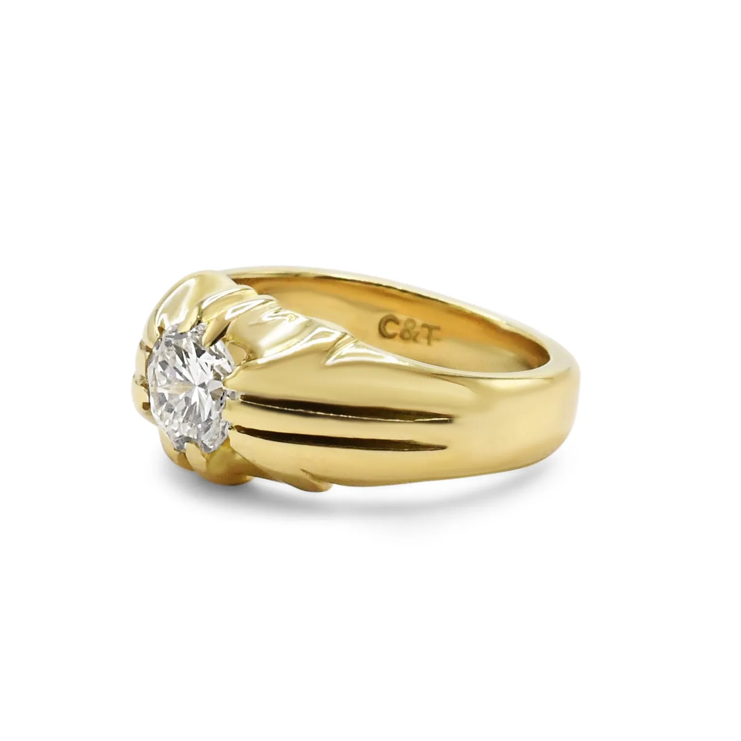 Solitaire Brilliant Cut Diamond Gypsy Set Ring - 18ct Yellow Gold