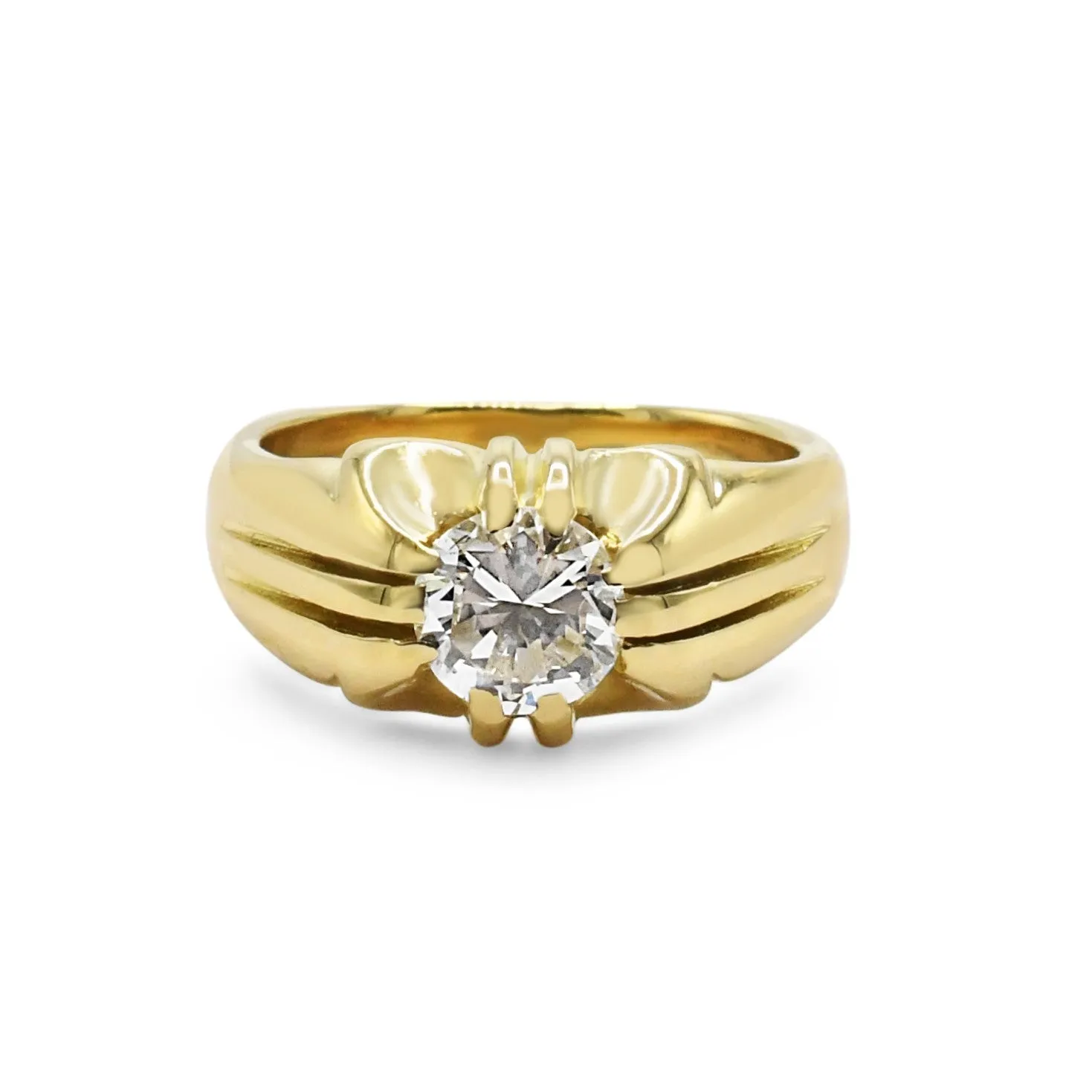 Solitaire Brilliant Cut Diamond Gypsy Set Ring - 18ct Yellow Gold