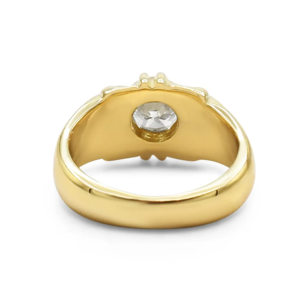 Solitaire Brilliant Cut Diamond Gypsy Set Ring - 18ct Yellow Gold