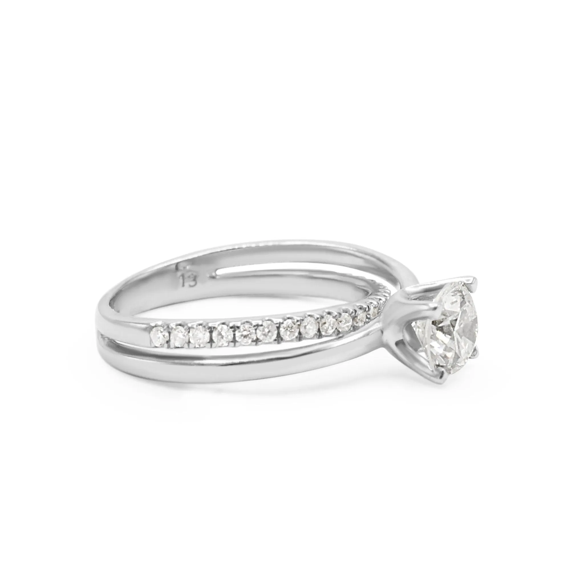 Solitaire Brilliant Cut Diamond Ring, Crossover Diamond Shoulders