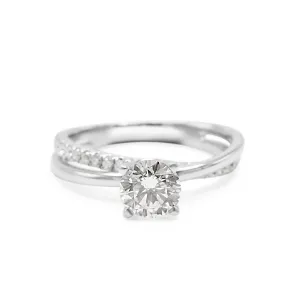 Solitaire Brilliant Cut Diamond Ring, Crossover Diamond Shoulders