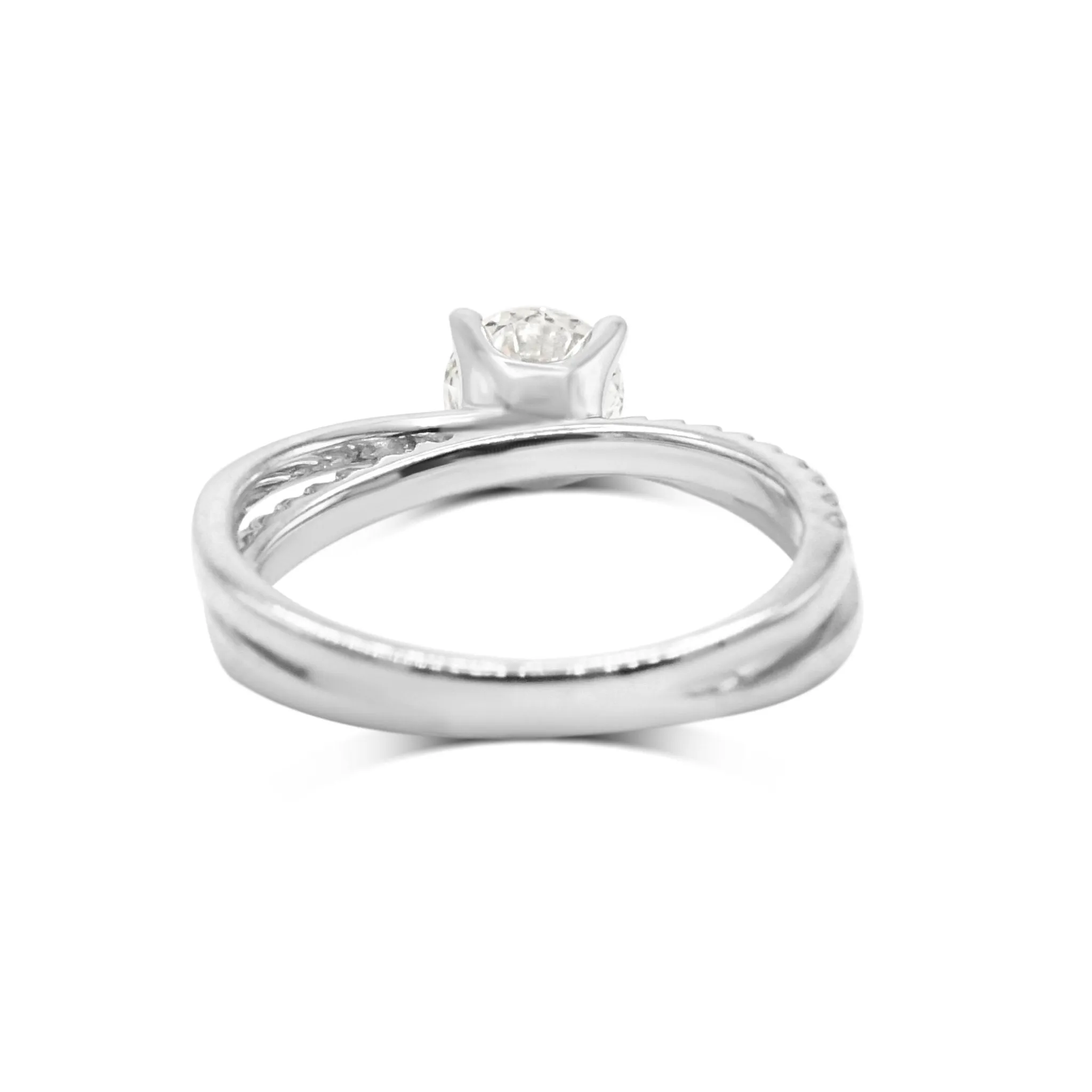 Solitaire Brilliant Cut Diamond Ring, Crossover Diamond Shoulders