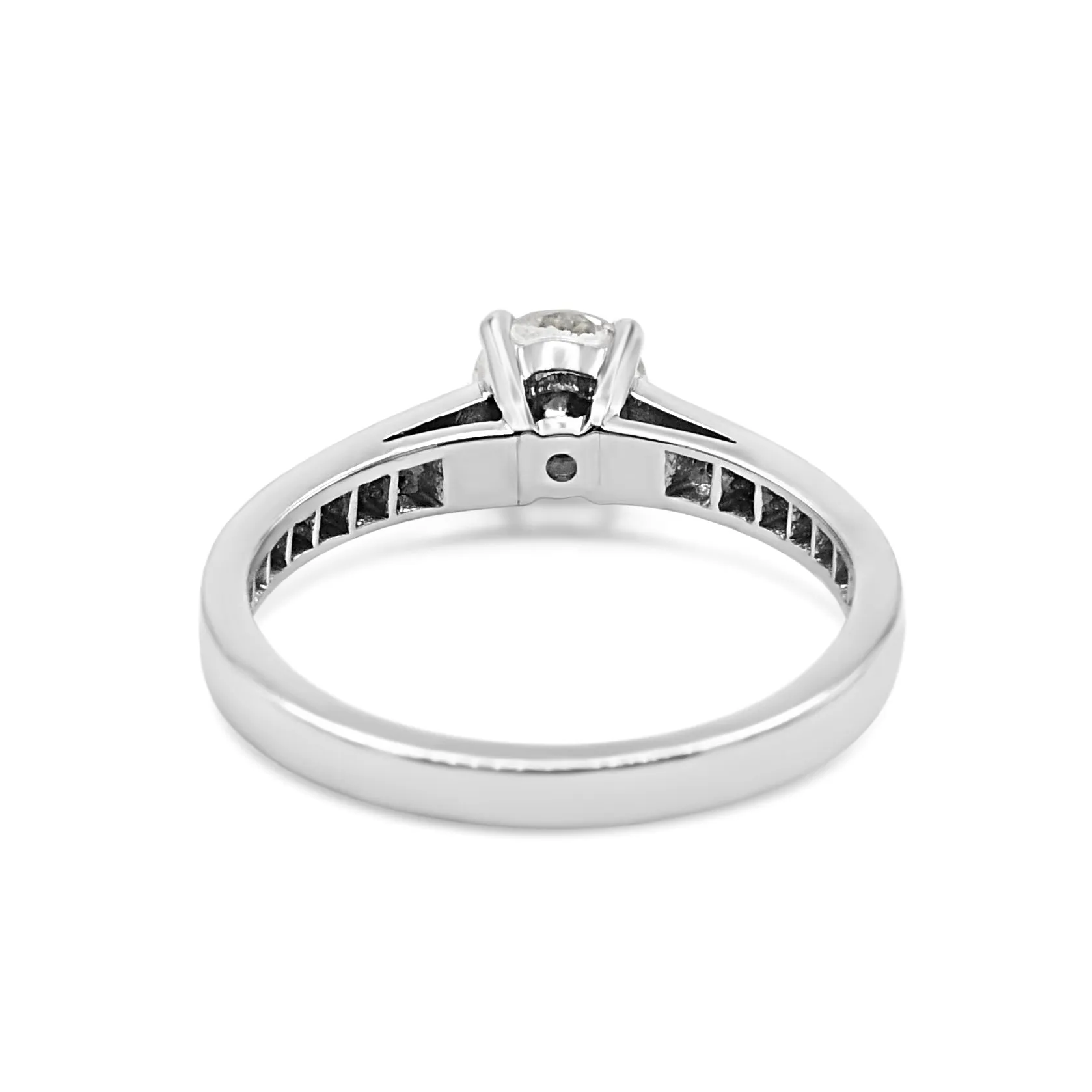 Solitaire Brilliant Cut Diamond Ring, Diamond Shoulders - Platinum