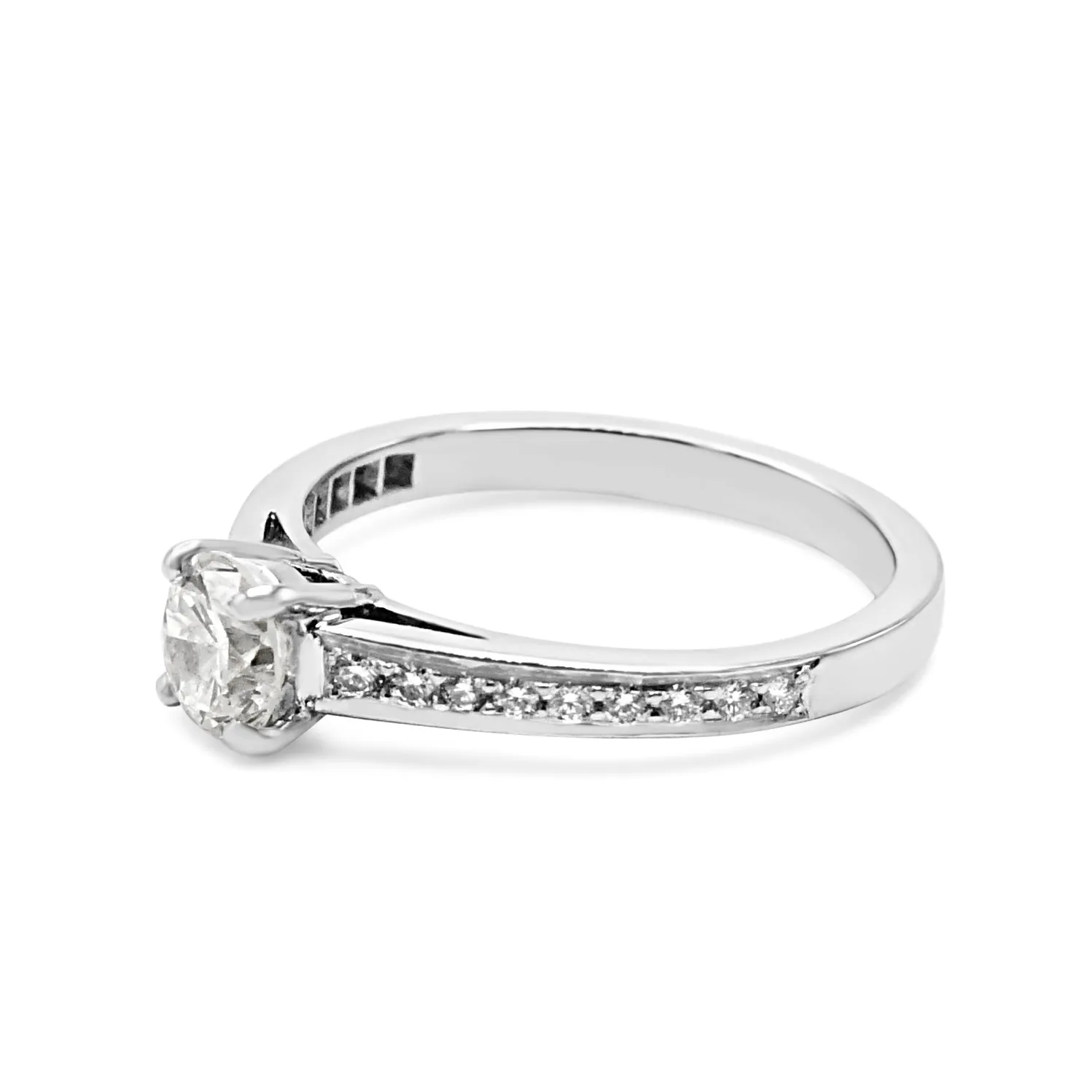Solitaire Brilliant Cut Diamond Ring, Diamond Shoulders - Platinum