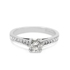 Solitaire Brilliant Cut Diamond Ring, Diamond Shoulders - Platinum