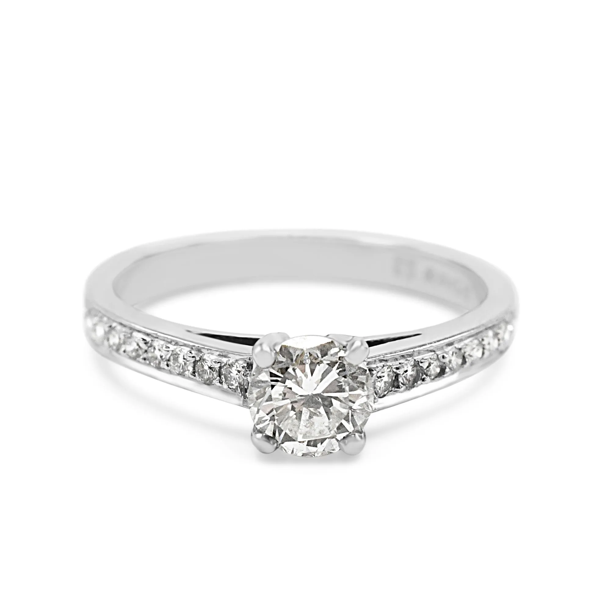 Solitaire Brilliant Cut Diamond Ring, Diamond Shoulders - Platinum