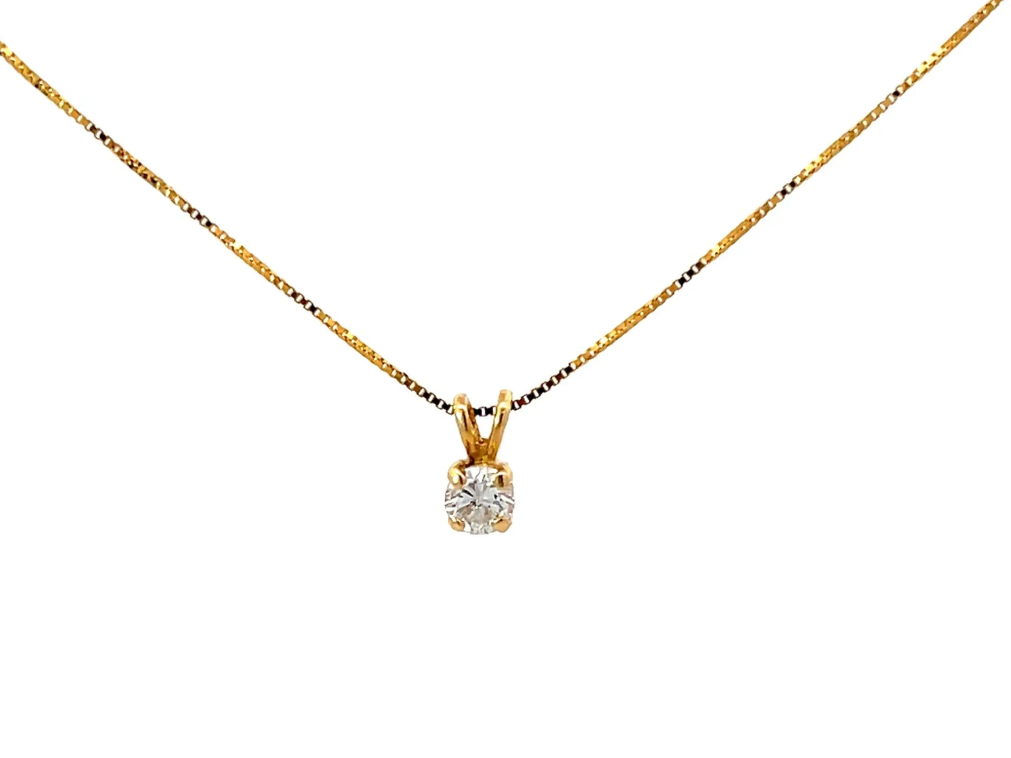 Solitaire Diamond Pendant Necklace 14k Yellow Gold