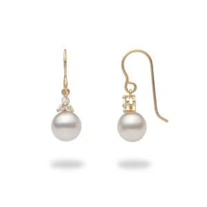 South Sea White Pearl Earrings in Gold with Diamonds - 8-9mm