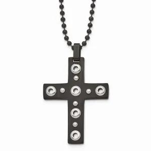 Stainless Steel Brushed and Polished Black IP-plated Cross Necklace