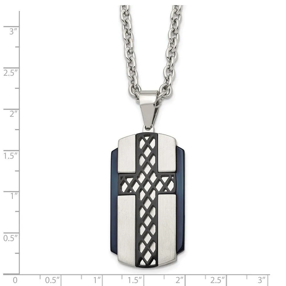 Stainless Steel Brushed and Polished Black IP-plated Cross Necklace