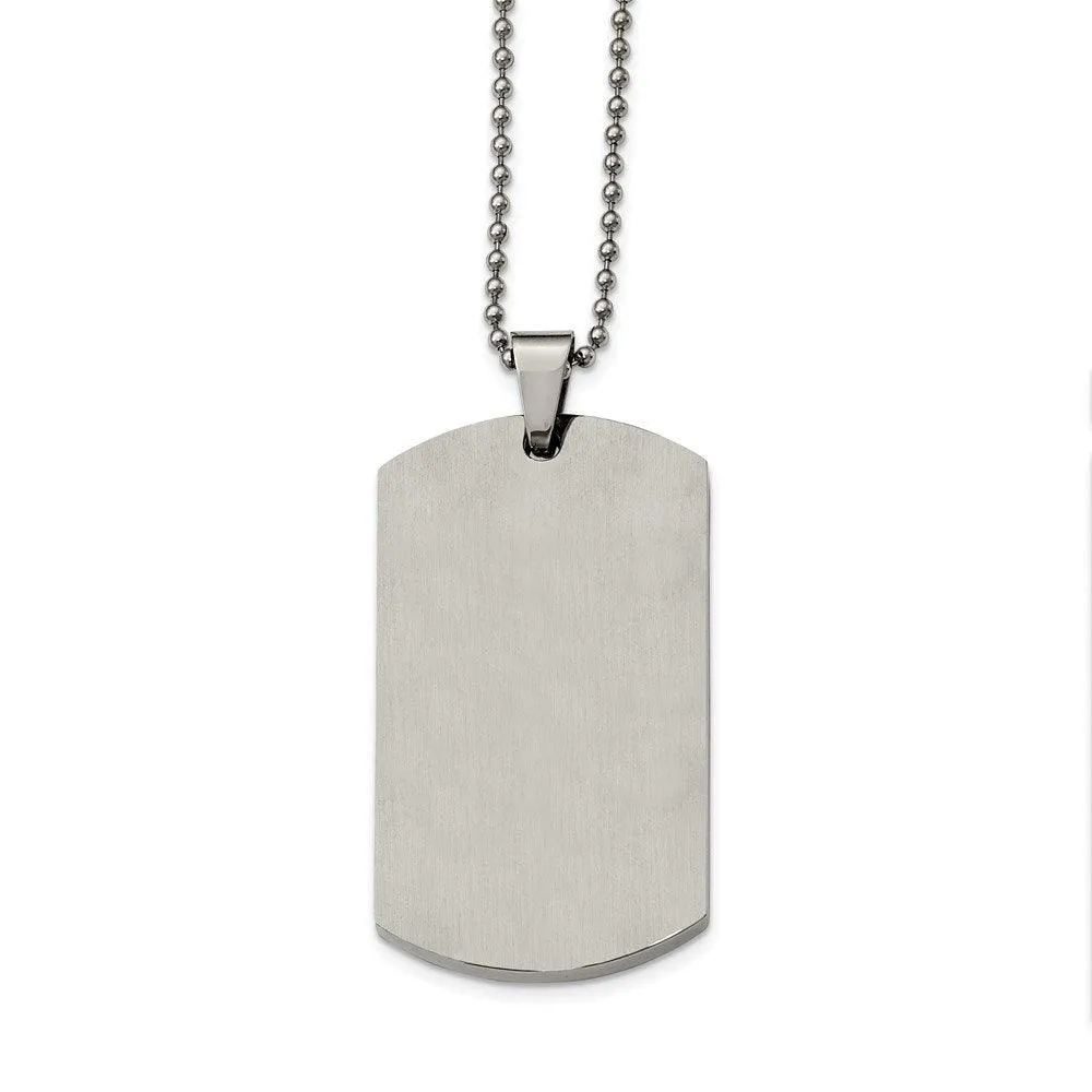 Stainless Steel Brushed and Polished Round Edge XLarge 4mm DogTag Necklace
