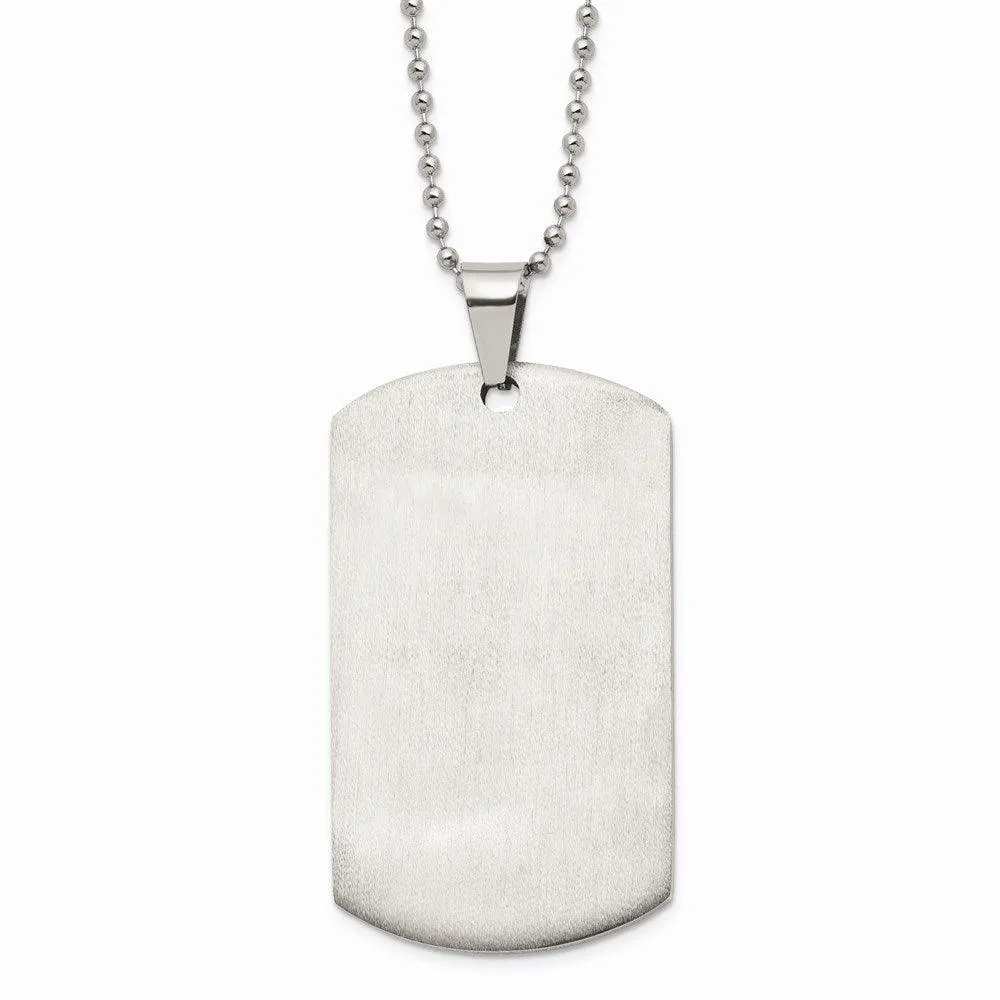 Stainless Steel Brushed and Polished Round Edge XLarge 4mm DogTag Necklace
