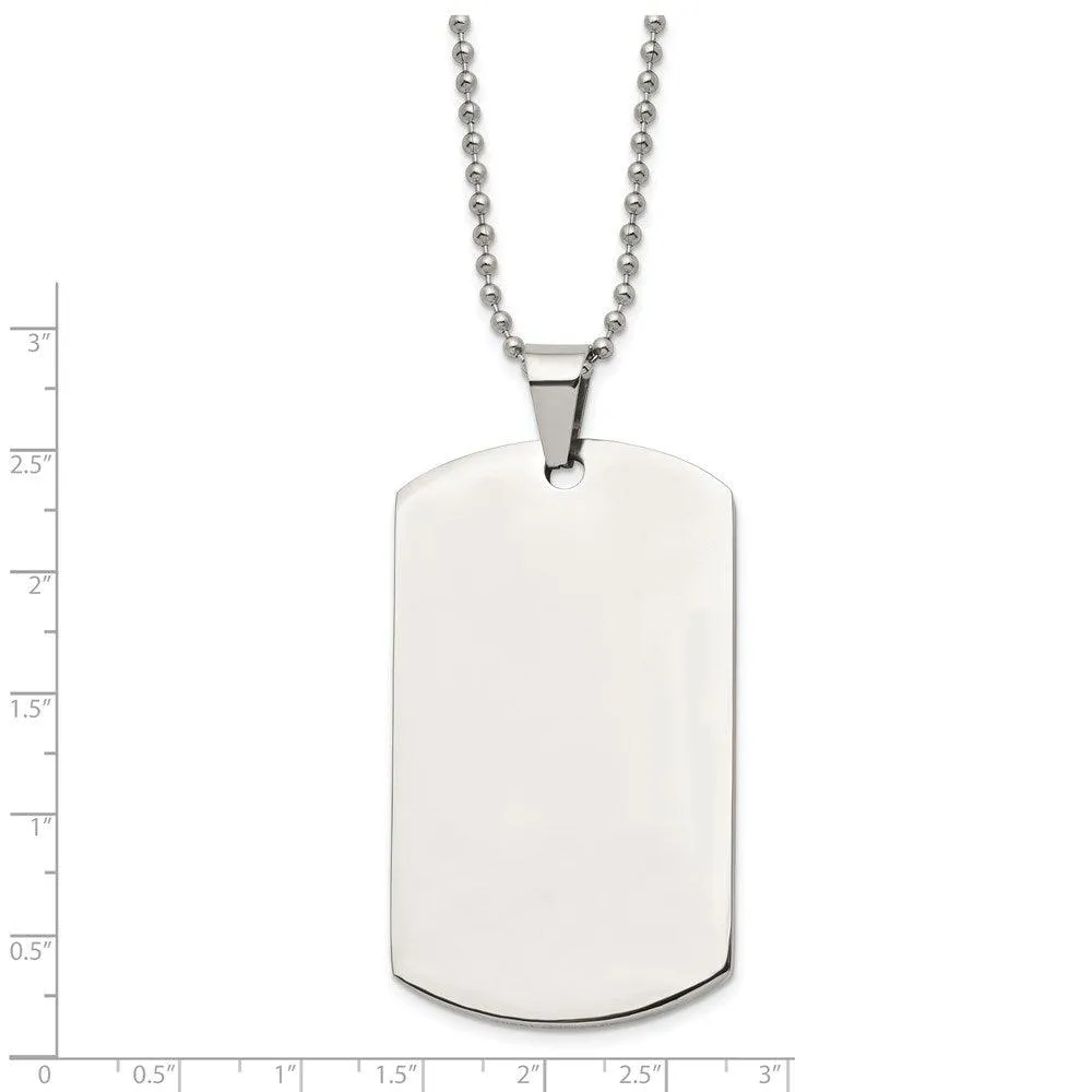 Stainless Steel Brushed and Polished Round Edge XLarge 4mm DogTag Necklace