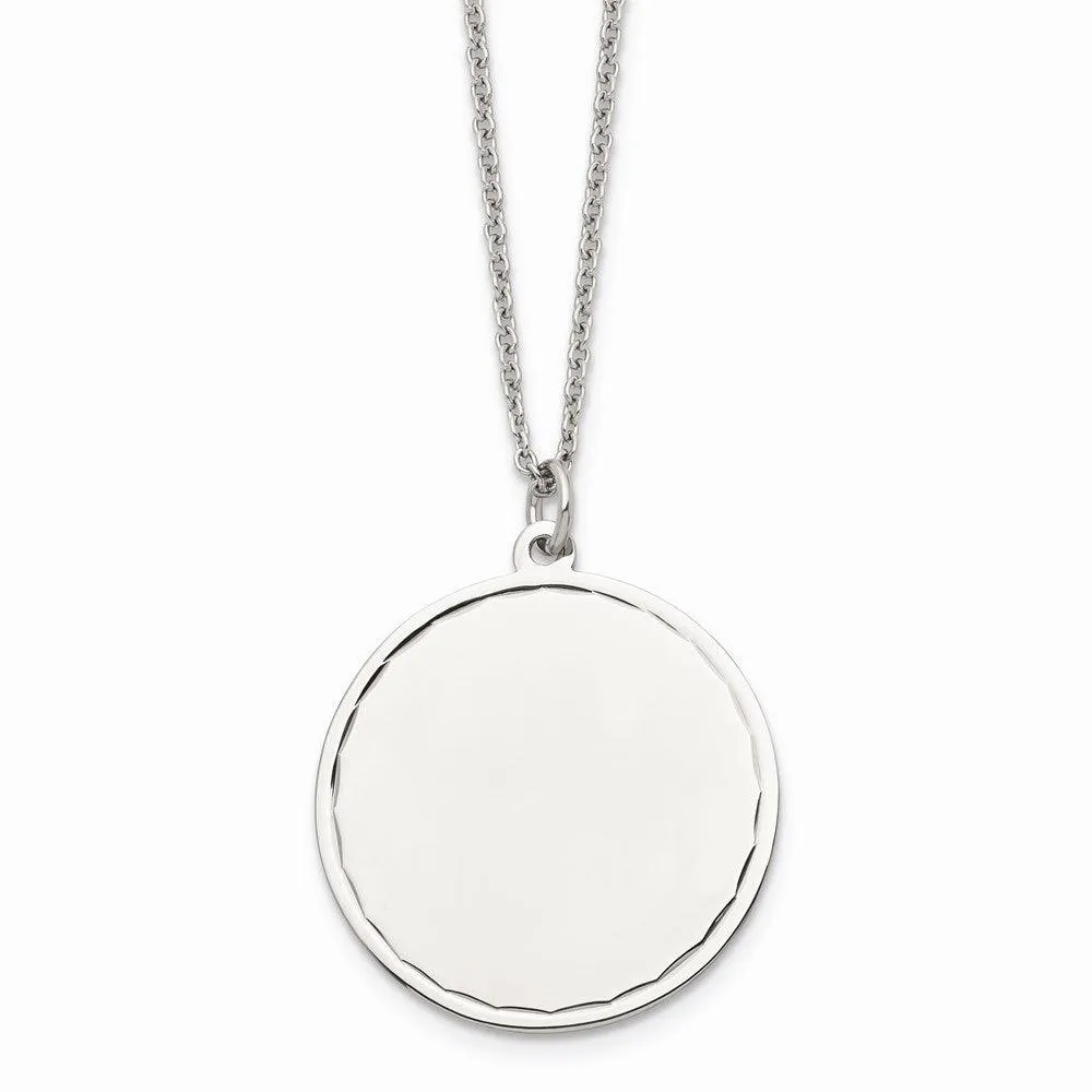 Stainless Steel Polished Engraveable Round Disc w/2in. Ext. Necklace