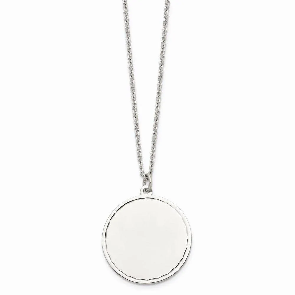 Stainless Steel Polished Engraveable Round Disc w/2in. Ext. Necklace