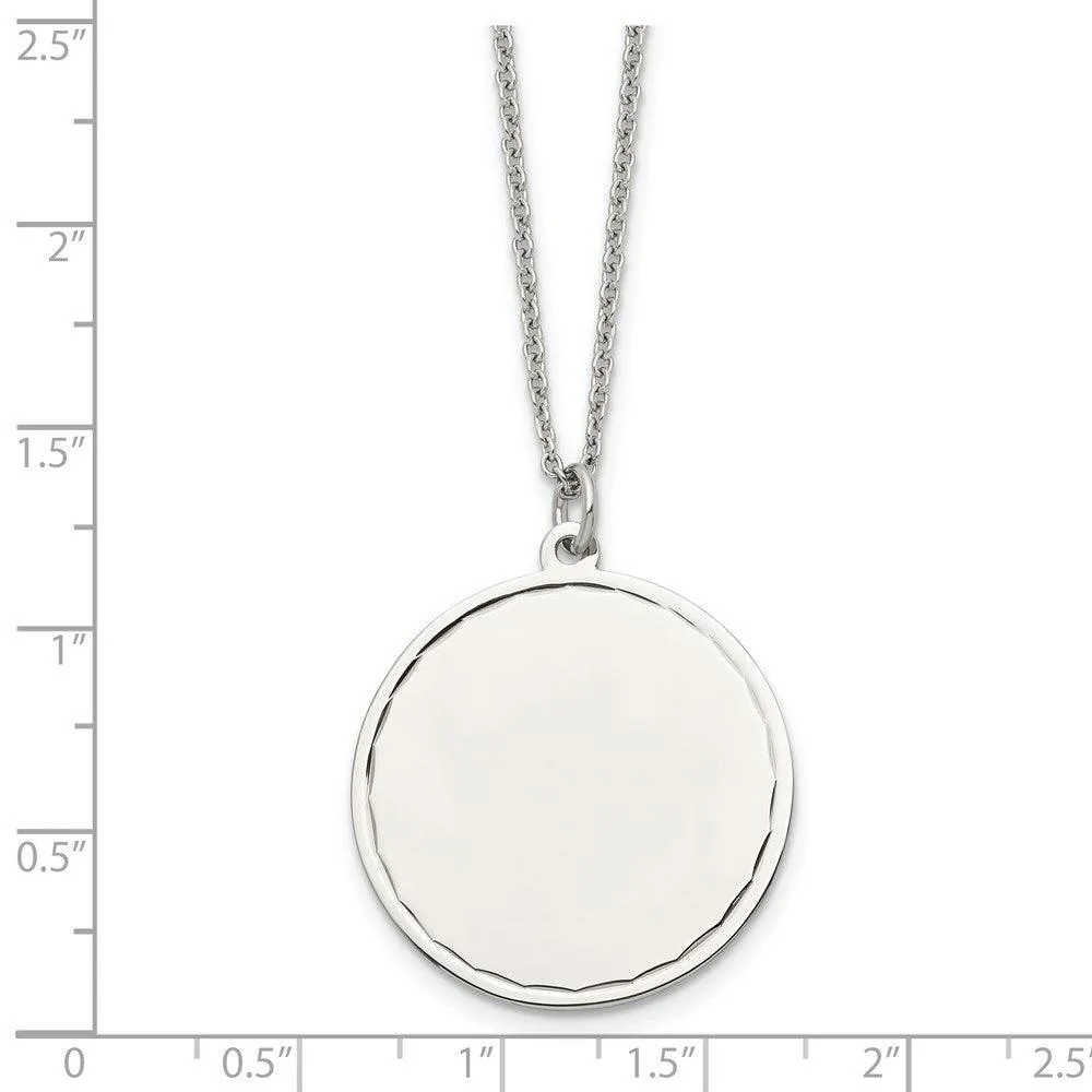 Stainless Steel Polished Engraveable Round Disc w/2in. Ext. Necklace