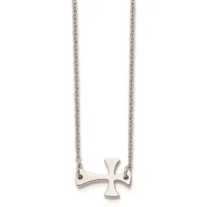 Stainless Steel Polished Sideways Cross Necklace