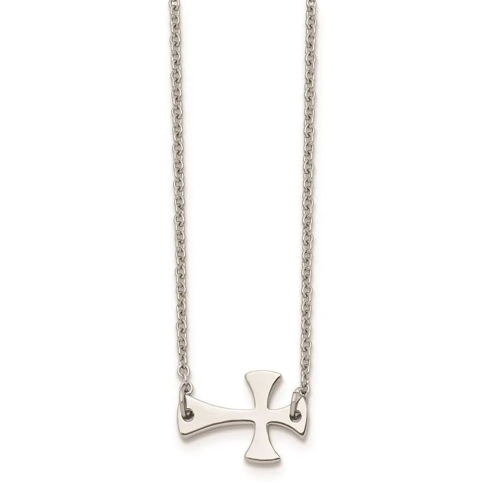 Stainless Steel Polished Sideways Cross Necklace