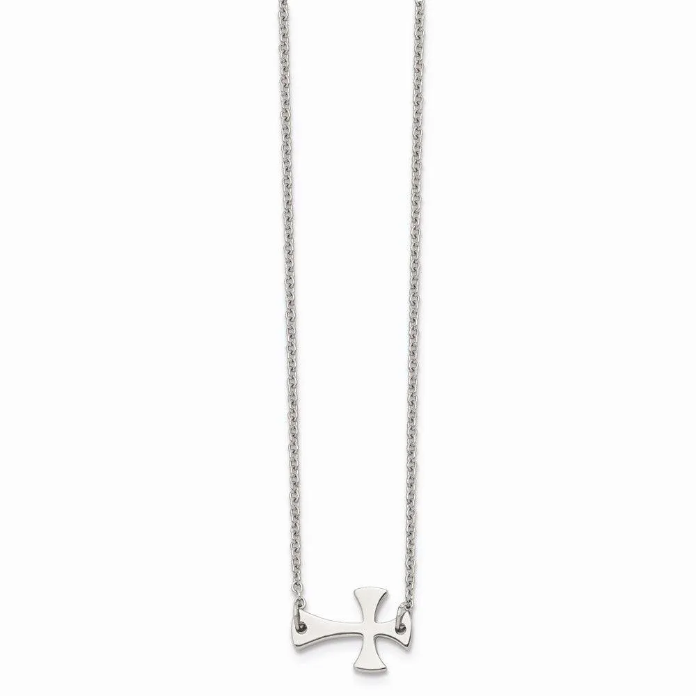 Stainless Steel Polished Sideways Cross Necklace
