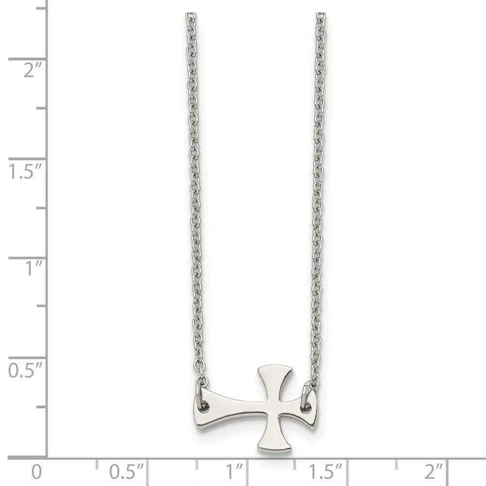 Stainless Steel Polished Sideways Cross Necklace
