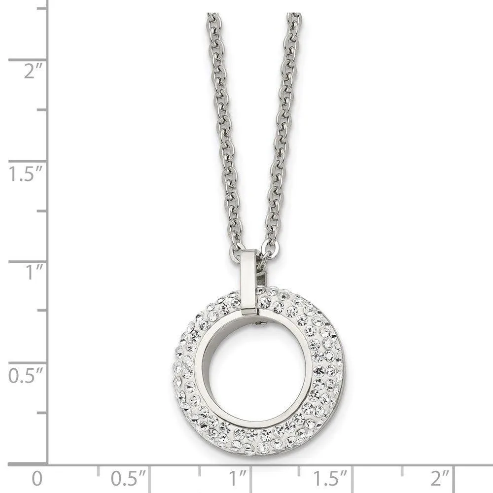 Stainless Steel Polished White Enameled with Crystals Necklace