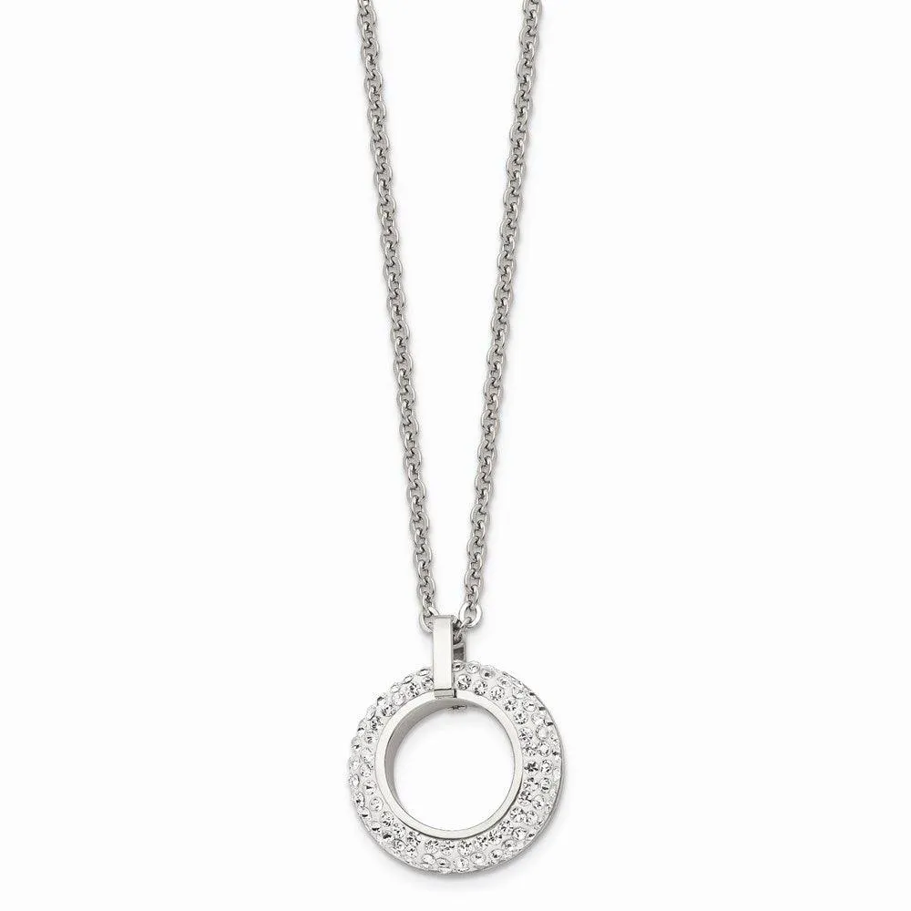 Stainless Steel Polished White Enameled with Crystals Necklace