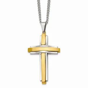 Stainless Steel Polished Yellow IP-plated Cross Necklace