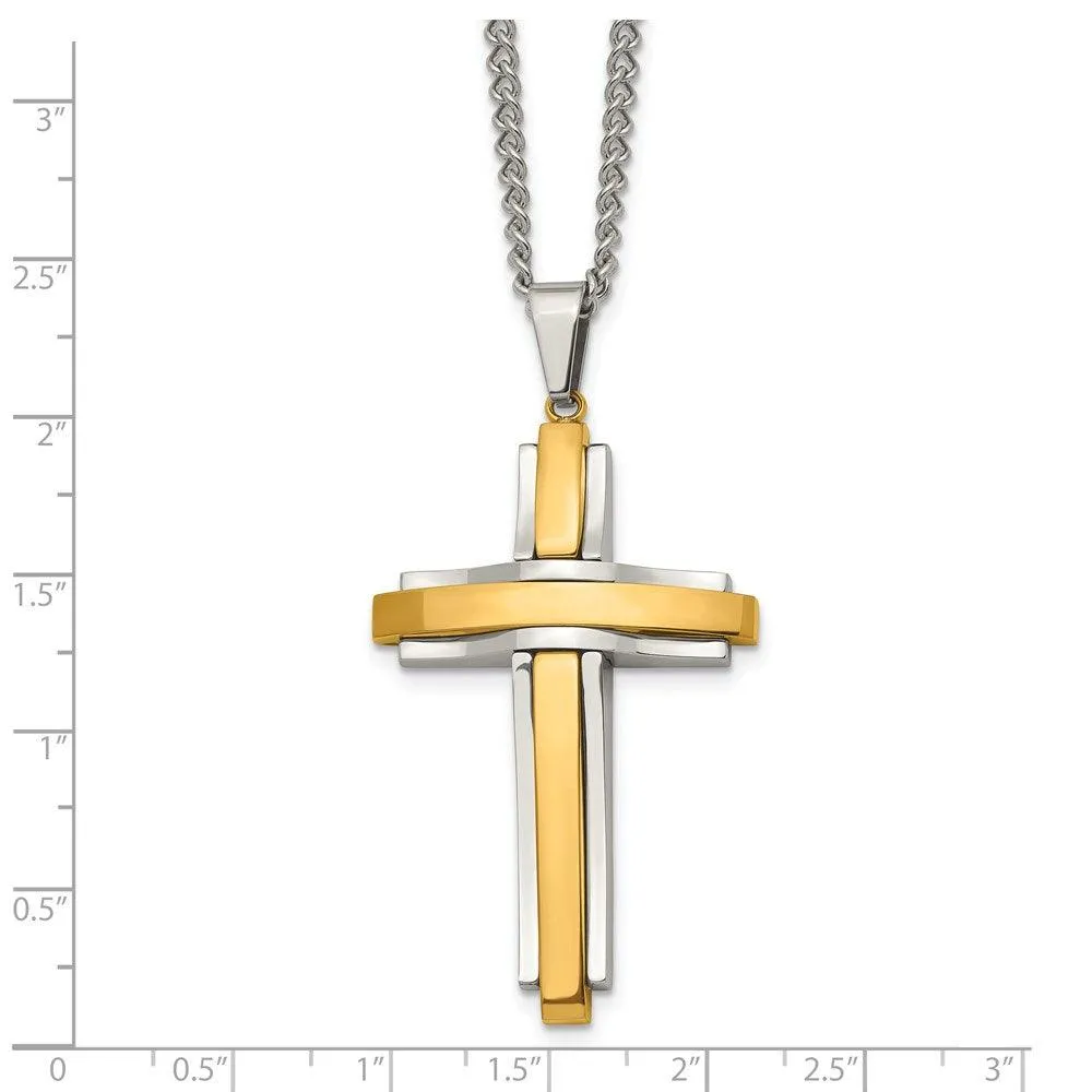 Stainless Steel Polished Yellow IP-plated Cross Necklace