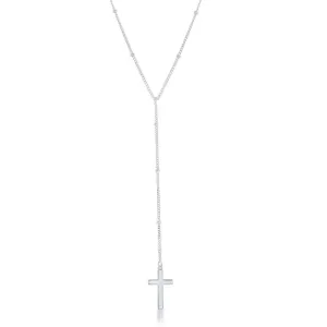 Sterling Silver Beaded Chain with Hanging Cross Necklace
