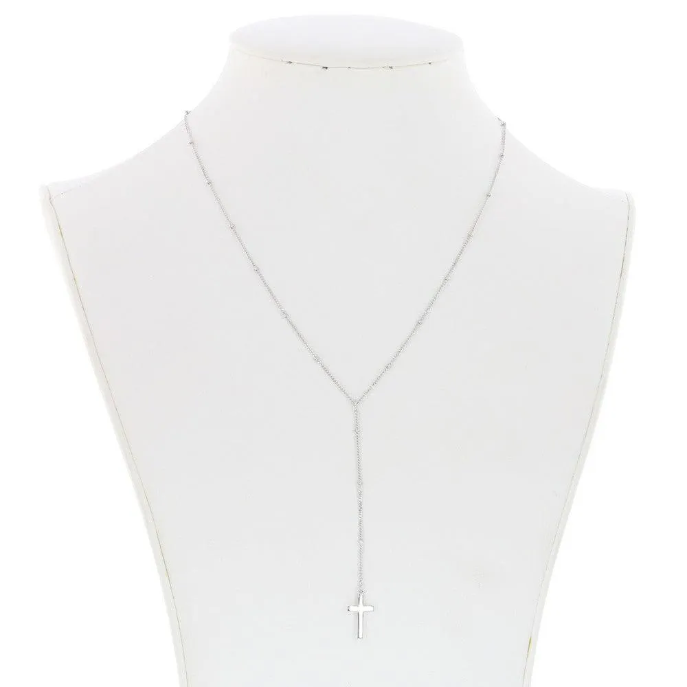 Sterling Silver Beaded Chain with Hanging Cross Necklace