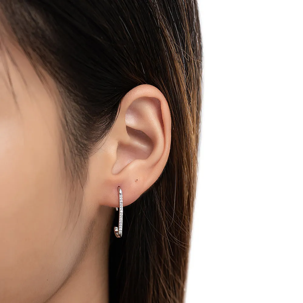 Sterling Silver CZ Line Hoop Earrings
