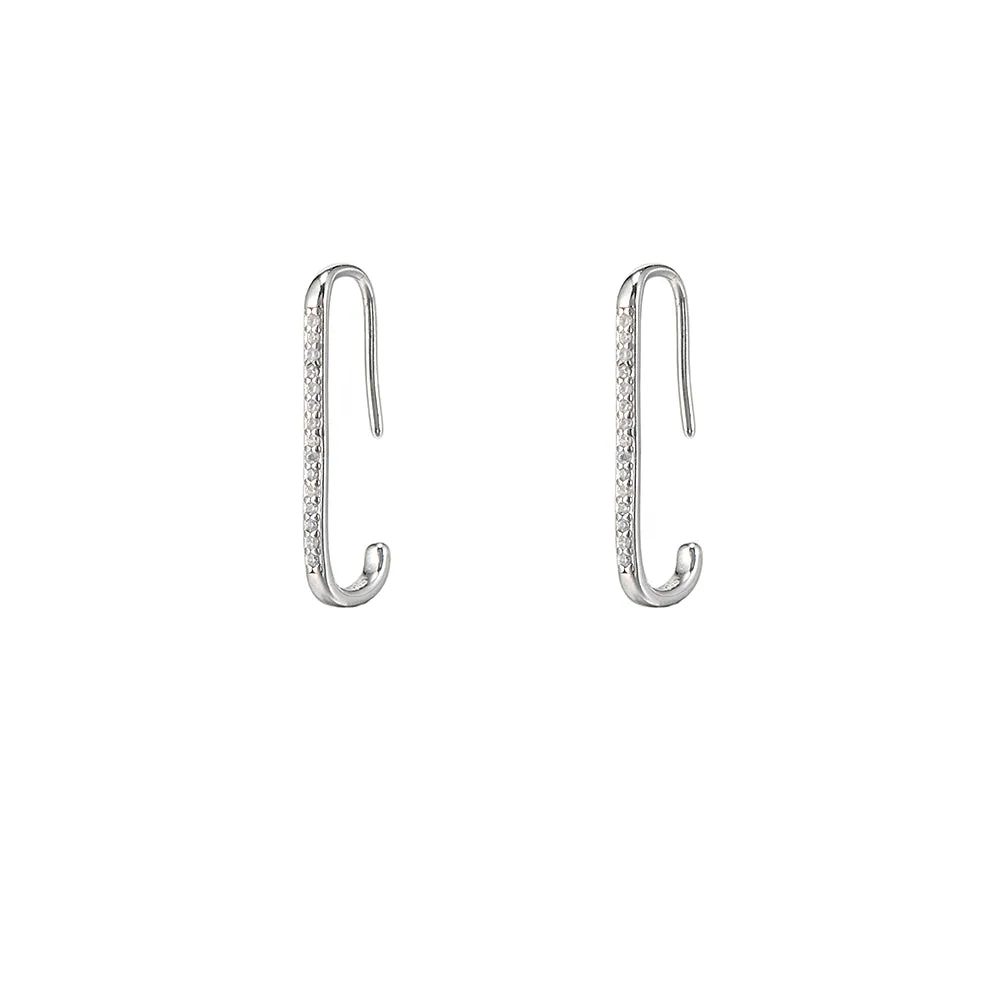 Sterling Silver CZ Line Hoop Earrings